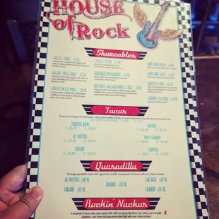 the menu for the restaurant