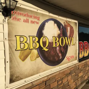 a sign for a bbq bowl