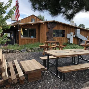 Exterior of house; front yard seating
