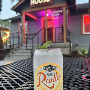 a drink in a glass on a table