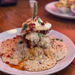 Nashville Style Chicken 'N Biscuit 'N Gravy Stack!