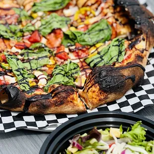 a pizza and salad