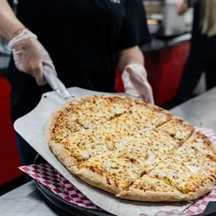Freshly made pizza