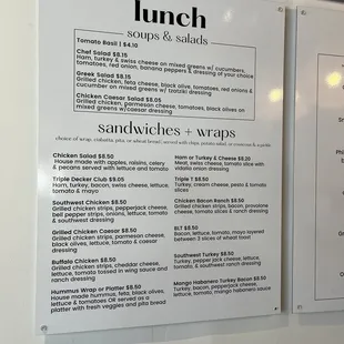 Lunch menu