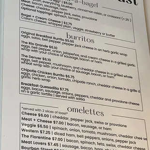 Breakfast menu