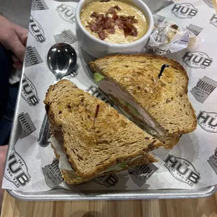 Turkey avocado with beer cheese soup