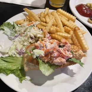 Lobster roll fries and coleslaw