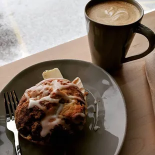 Latte &amp; apple cinnamon muffin.