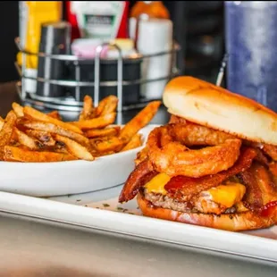 a burger and fries