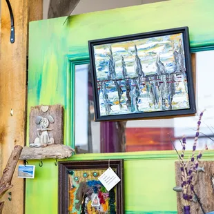 a variety of items displayed on the wall