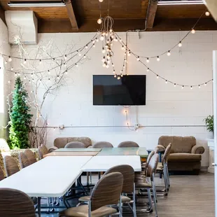 a long table and chairs
