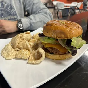 Chicken sandwich with pork rinds