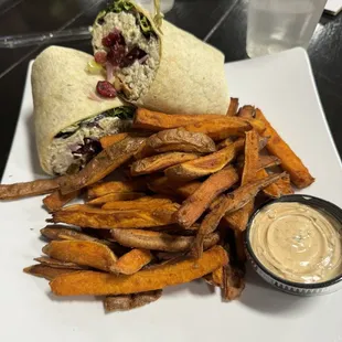 Southern wrap with sweet potato fries