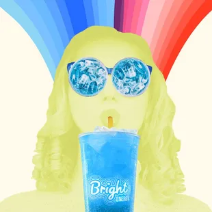 a woman with sunglasses and a drink