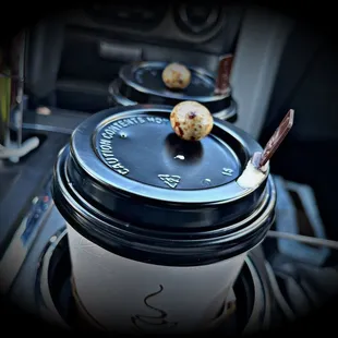 Caramel mocha and Chocolate Macademia Latte.