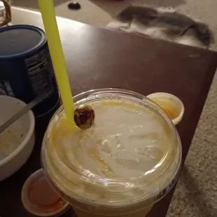 What I thought was whipped cream through the lid was A BEAN!