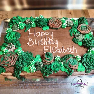 Double chocolate quarter sheet cake with succulents