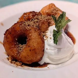 Picarones, kabocha squash, sweet potato, anise, fig syrup, pistachios