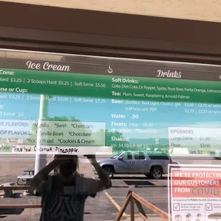 Ice cream and drinks menu