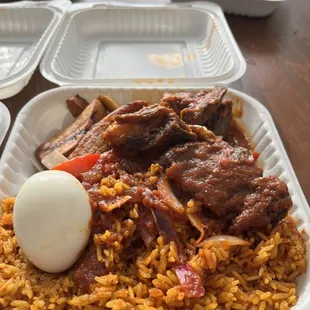 Jollof with Stewed Goat