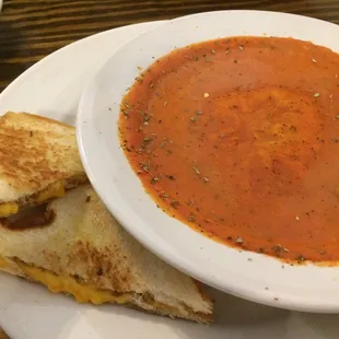 Grilled cheese &amp; a bowl of home made tomato basil soup for $6.75