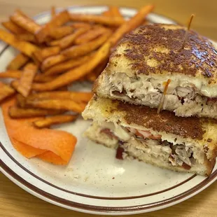 The Bird~ Mouthwatering and very flavorful and the bread taste like garlic cheese bread mm my favorite! Love Sweet Potato Fries!