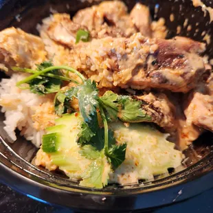 Thai curry rice bowl with grilled chicken. Yummy!