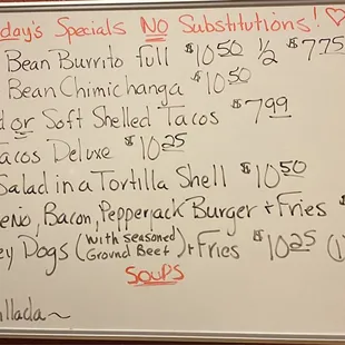 Todays specials are posted at the door and in the dining area.(11/22/23)