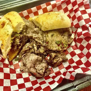 Chimichuri beef on ciabatta bread ! Little spicy with good garlic flavor. Loved it !