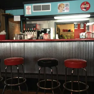 a row of stools in a diner