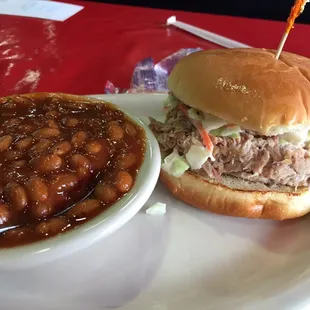 BBQ and beans... Really good and sauce was spicy