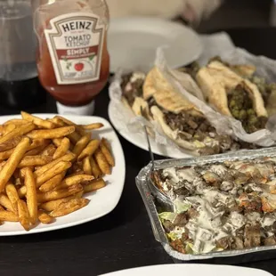 Fries + Shawarma Platter + Gyro Wrap + Falafel Wrap
