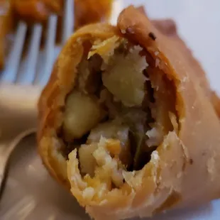 Interior of vegetable samosa ($7 for three). Tasty and well done.