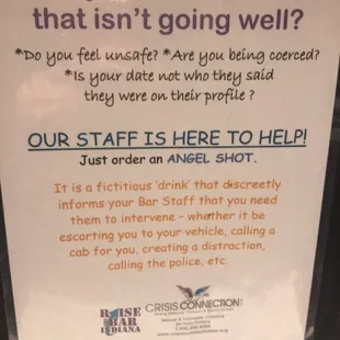 the sign in the women's restroom! Thanks for looking out for us!!