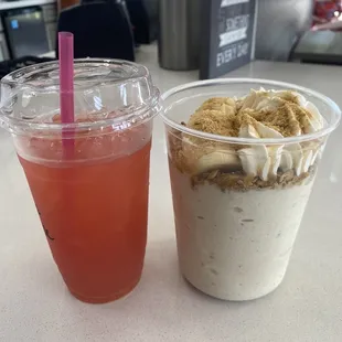 Tropical Sunrise tea with a banana cream pie bowl