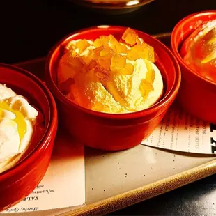 gelato - olive oil (outers) and saffron (middle)