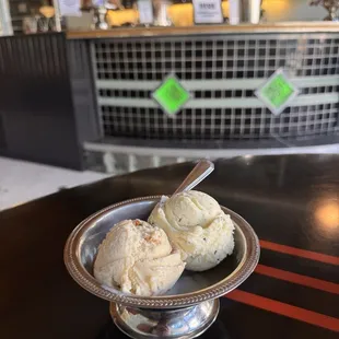 Malted peanut butter cookie and mint chocolate chip