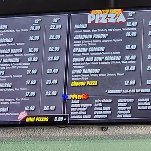 Crab Rangoon and meat lovers pizza