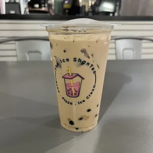 Milk boba tea with tapioca pearls