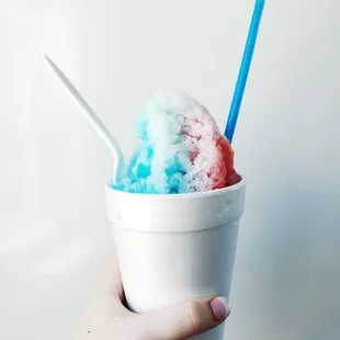 stuffed shaved ice || bomb pop
 
 blue raspberry + silver fox + strawberry, stuffed with vanilla ice cream + topped with sweet cream