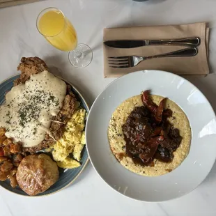Chicken fried chicken and oxtail and grits