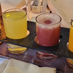 Mimosas flight  L to R: peach, pineapple, pomegranate, and mango Taken 02.01.25