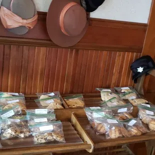 Homemade cookies for sale under the hat rack