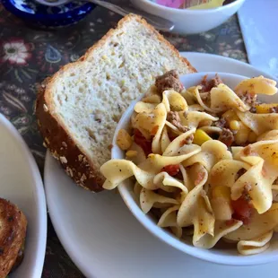 Cup on Noodle Strudel and buttered bread at The Idle Hour or Two in West Bend, WI