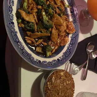 Chicken with Broccoli with a side of shrimp fried rice