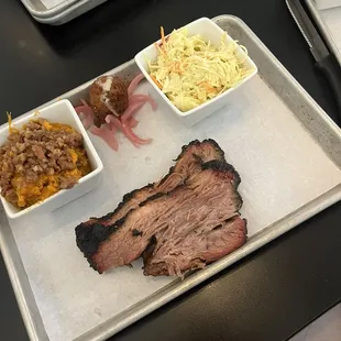 Brisket with slaw and Sweet Potato Casserole