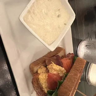 Southern Salmon BLT with jalapeño cheddar grits!
