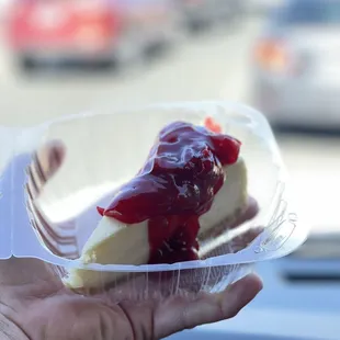 Laura&apos;s Recipe Cheesecake with Cherry topping and sausage fingers