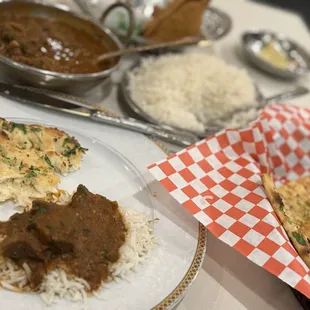 Garlic naan and Lamb Curry