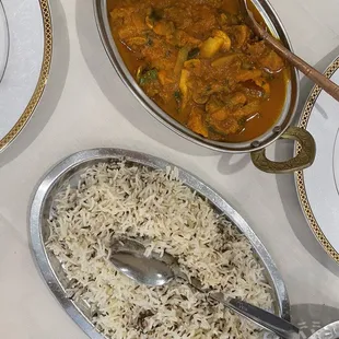 Jeera rice and curry dish